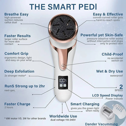 Rechargeable Professional Electric Callus Remover for Feet - Foot Care Kit with 3 Heads, Dander Vacuum Cleaner, and LCD Display