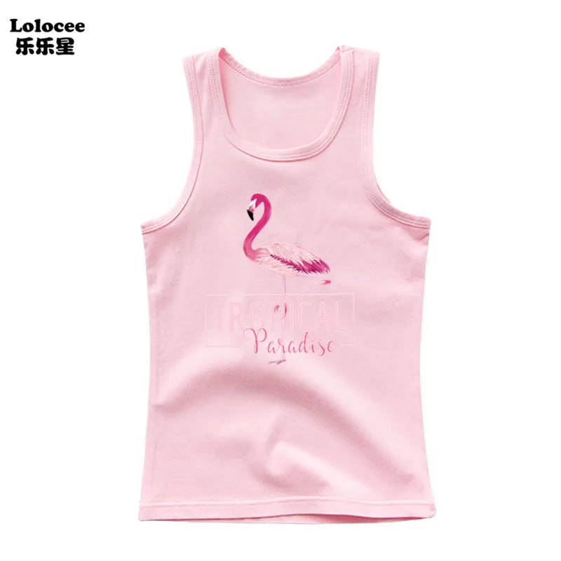 Girls Owl Print Tank Top - Sleeveless Cotton Sports Vest Shirt for Kids 3-14 Years