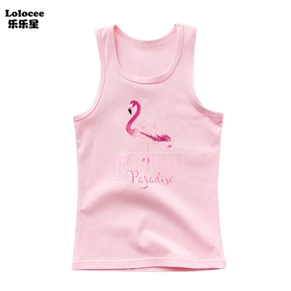 Girls Owl Print Tank Top - Sleeveless Cotton Sports Vest Shirt for Kids 3-14 Years