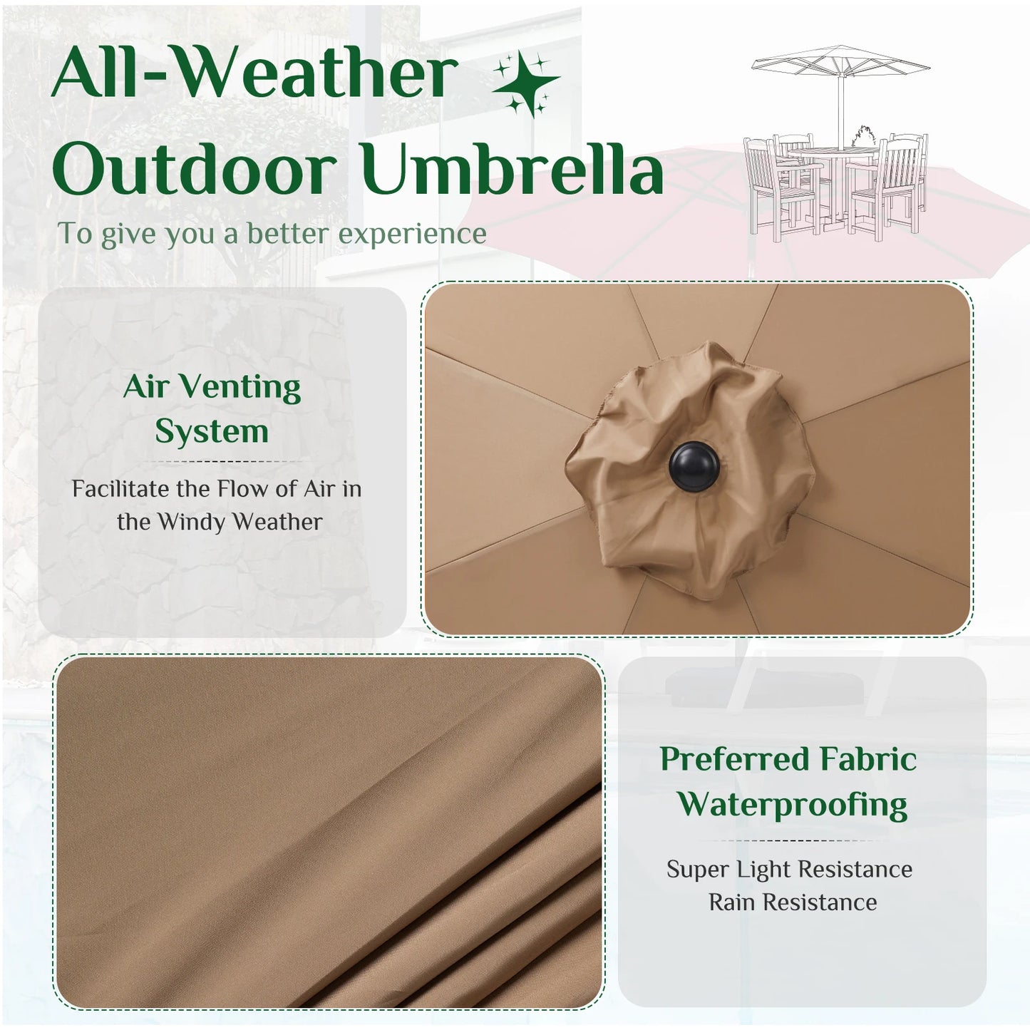 Outdoor Patio Umbrella UV Protection All-Weather Garden Pool Backyard Shade Canopy