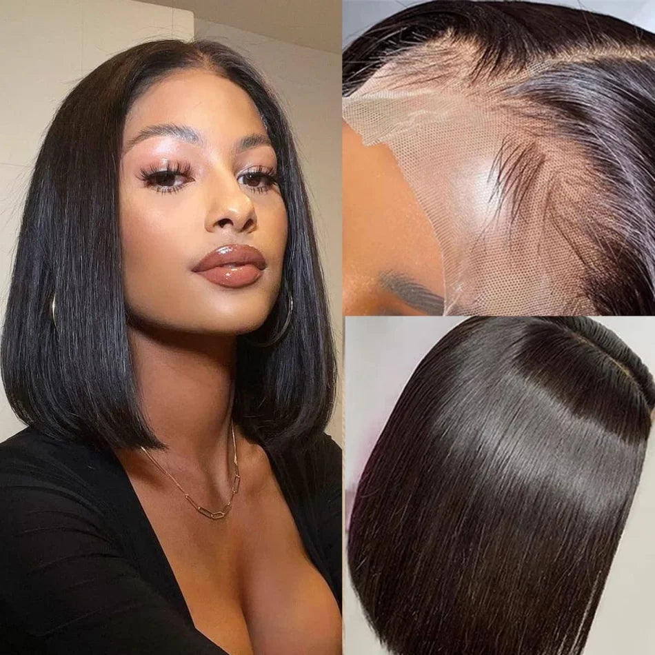 Bob Wigs 13x6 Lace Front Human Hair — 220 Density Short Straight Brazilian Closure HD Transparent Lace Frontal for Women