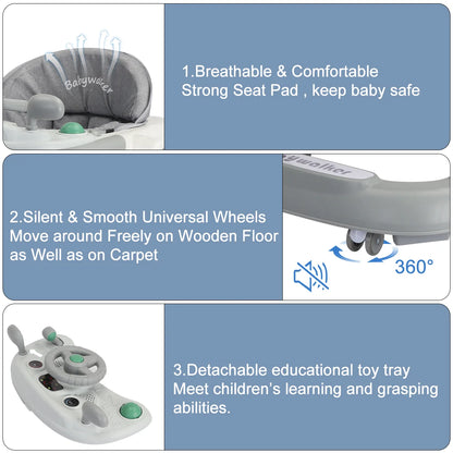 UBRAVOO 2-in-1 Push Walker for Infants & Toddlers – Foldable with Detachable Feeding and Music Trays