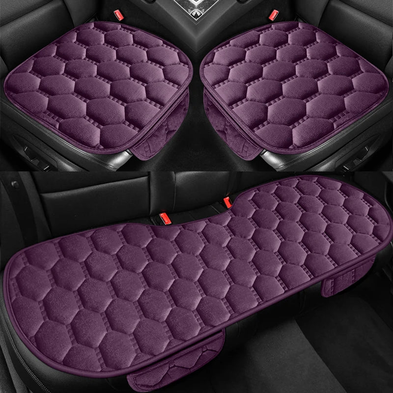 Winter Plush Car Seat Cushion Set - Warm Anti-Slip Grid Seat and Backrest Covers, 3-Piece Set for Cold Weather Comfort