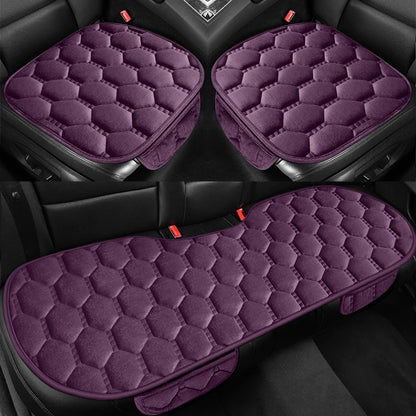 Winter Plush Car Seat Cushion Set - Warm Anti-Slip Grid Seat and Backrest Covers, 3-Piece Set for Cold Weather Comfort