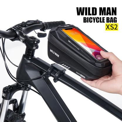 WILD MAN EVA Bicycle Front Beam Bag - Rainproof Touch Screen Phone Holder for Mountain Bike Riding