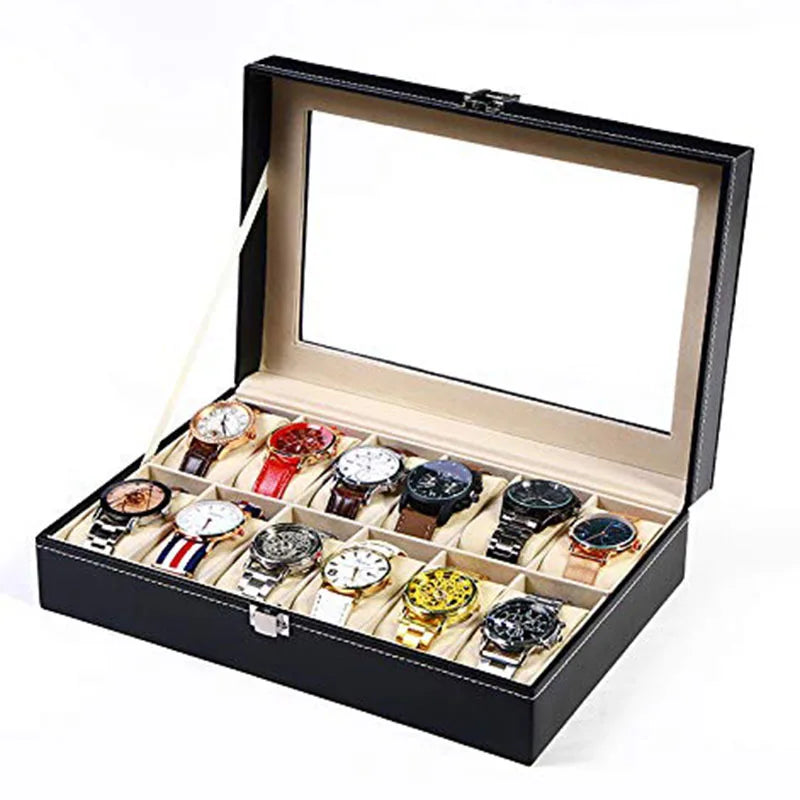 PU Leather Watch Organizer Box — Travel & Display Case Tray for Women’s Watch Collection Storage