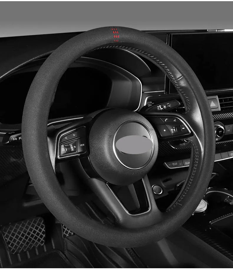 All-Season Suede Steering Wheel Cover — Ultra-Thin, Non-Slip, Breathable Fit for Round & D-Shaped Wheels
