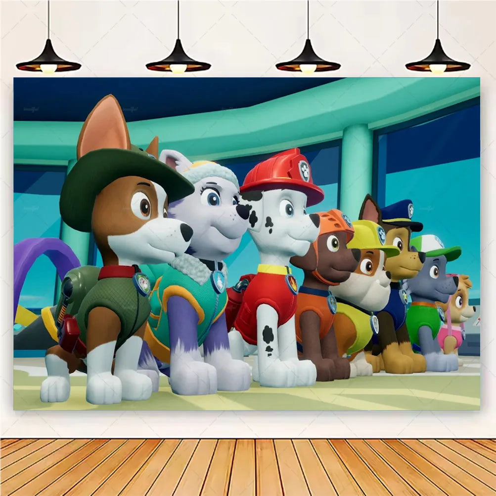 PAW Patrol Cartoon Puppy Birthday Party Backdrop – Animation Theme Decoration Background for Kids Party & Baby Shower Supplies Gift