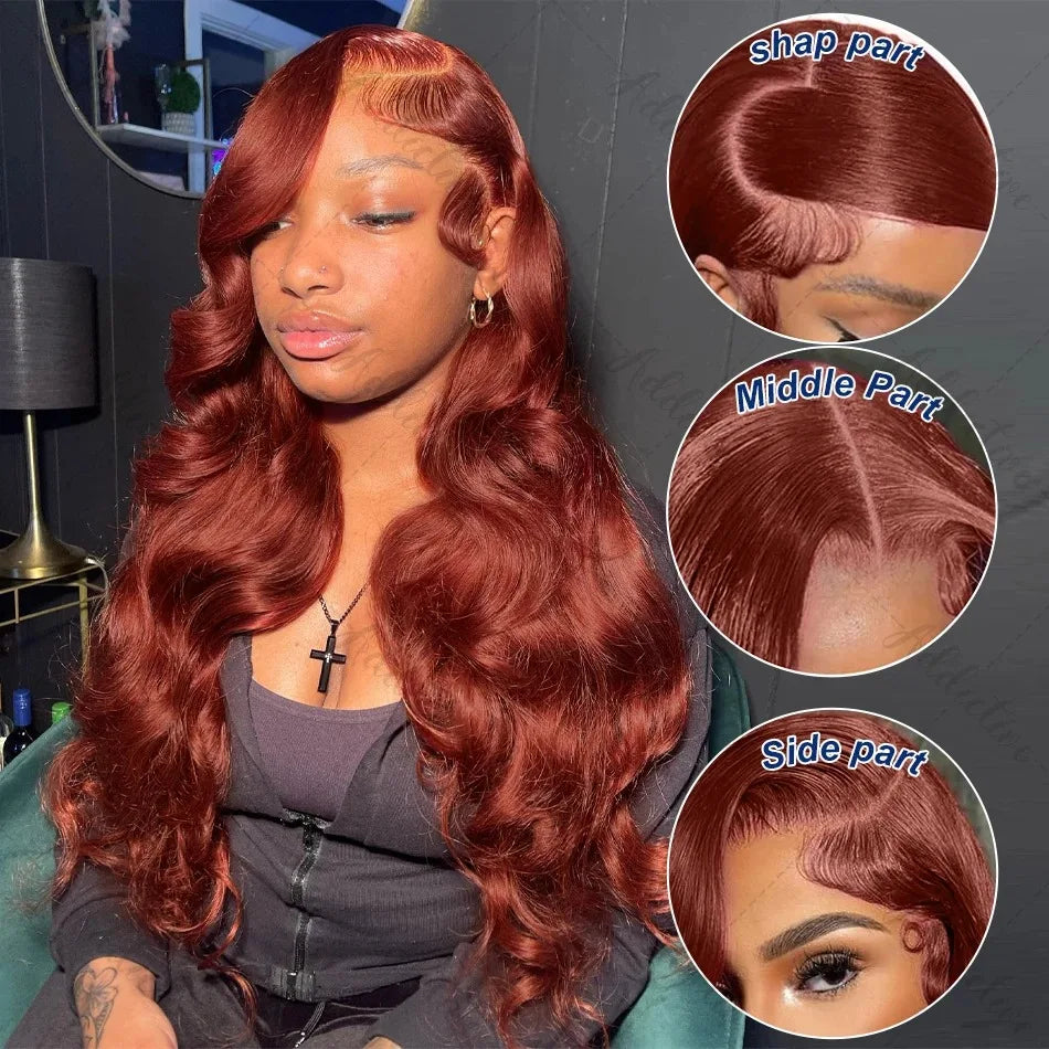 Reddish Brown 13x6 Lace Front Wig – Pre-Plucked 180% Density Body Wave, Auburn Colored Human Hair Lace Frontal Wig