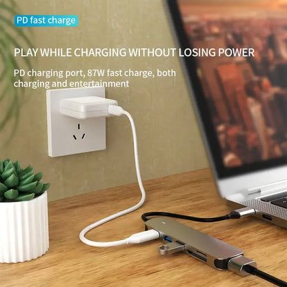 USB-C Hub Adapter with 4K — 100W PD USB-C Port, SD & TF Card Reader for MacBook Air, iPad Pro, Huawei, Samsung Phones
