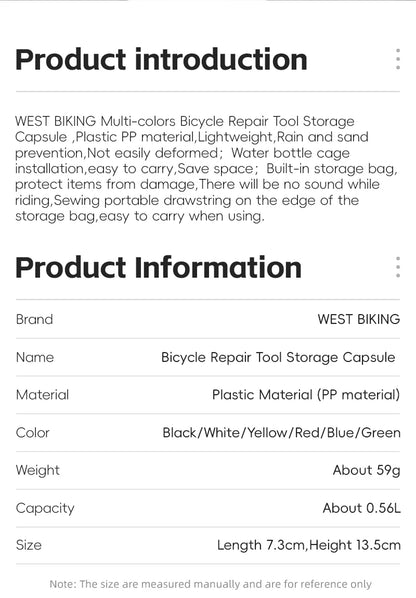 WEST BIKING Bicycle Repair Tool Capsule – Portable Waterproof Toolkit with Bottle Cage for MTB & Road Bikes