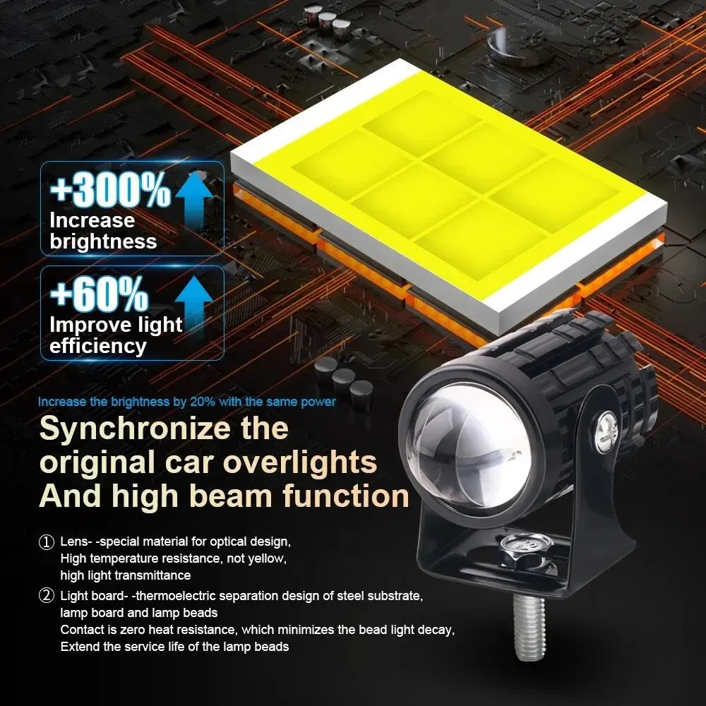 2PCS Universal Motorcycle LED Projector Headlights - Dual Color ATV Scooter Fog Light Auxiliary Driving Spotlight Lamp