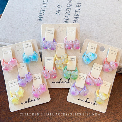 10PCS Ocean-Themed Baby Girl Hair Ties - High-Elasticity Korean-Style Star and Heart Hair Bands for Toddlers, Gentle Everyday Wear