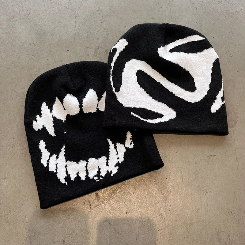 Unisex Knitted Beanie Hat - Goth Tooth Cap for Women and Men, Y2K Streetwear Winter Fashion, Vintage K-Pop Harajuku Style