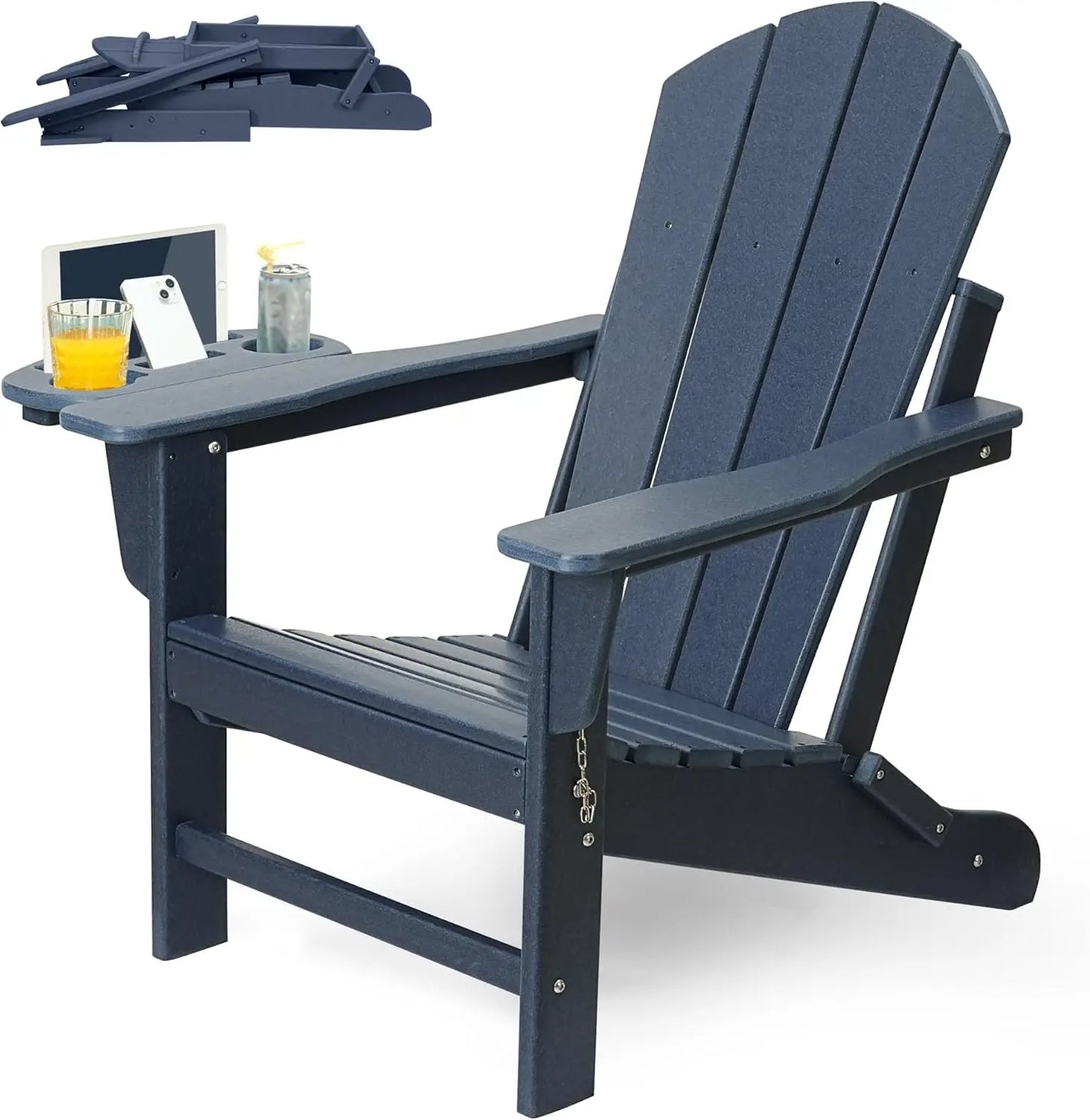HDPE Folding Adirondack Chair Set – Weather-Resistant Outdoor Chairs with 4-in-1 Cup Holder Trays