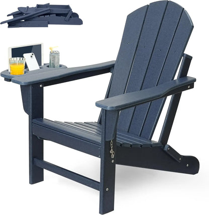 HDPE Folding Adirondack Chair Set – Weather-Resistant Outdoor Chairs with 4-in-1 Cup Holder Trays
