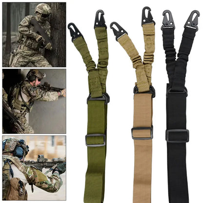 Single Point Adjustable Bungee Rifle Gun Sling Strap: Safety Belt for Wild Survival Training - Tactical Army Equipment