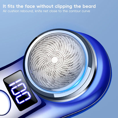 USB Rechargeable Men’s Electric Shaver with LED Display – Portable Waterproof Mini Rotary Razor for Travel and Beard Grooming
