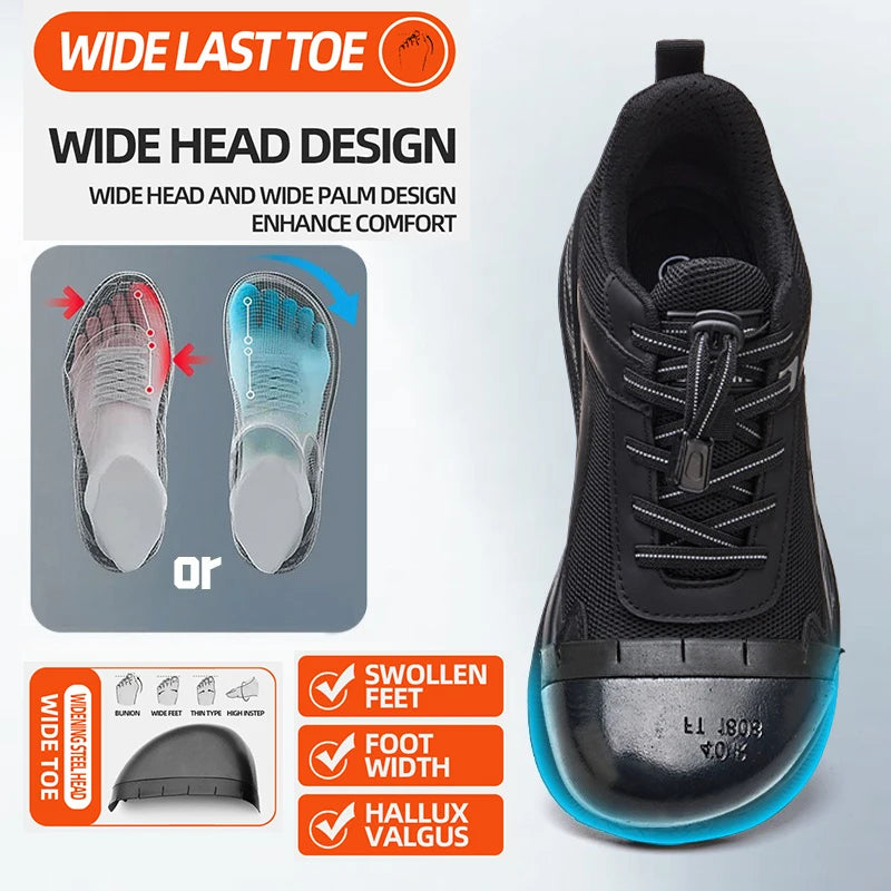 Wide Toe Safety Shoes – Unisex Breathable Steel Toe Work Sneakers with Lightweight Protective Design