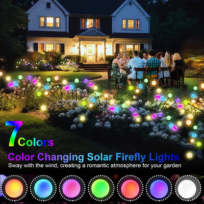 12-Pack Waterproof Outdoor LED Solar Firefly Lights - Starburst Design for Lawn, Garden Path, Landscape Decoration