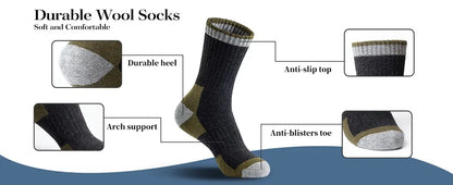 5 Pairs Merino Wool Hiking Socks for Men | Soft, Warm, Moisture-Wicking Winter Crew Socks for Indoor & Outdoor Wear