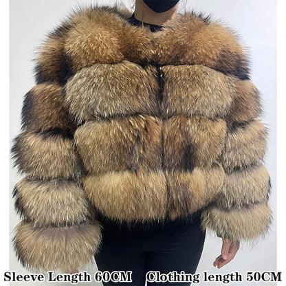 2025 Maomaokong Women’s Real Fur Coat – Natural Raccoon & Fox Fur Jacket with Hood, Warm Winter Outerwear