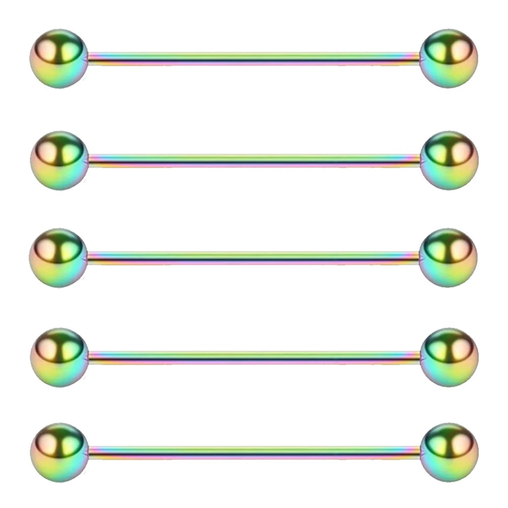 5PCS Titanium Piercing Barbell Set – 14G External Thread Tongue, Industrial, Nipple, Ear Tragus Rings (12–38mm Jewelry)