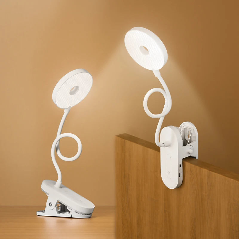 Clip-On LED Desk Lamp – Portable Book Light with Stepless Dimming, 1200mAh Eye Protection for Reading & Study
