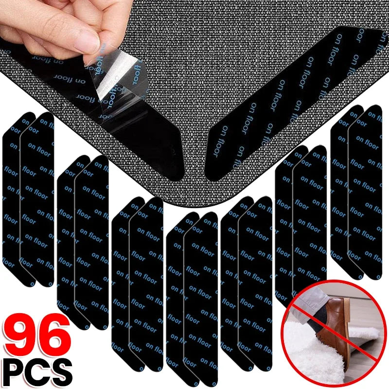 96/8pcs Non-Slip Carpet Stickers – Reusable, Washable Anti-Curling Rug Patch & Floor Mat Tape Grippers