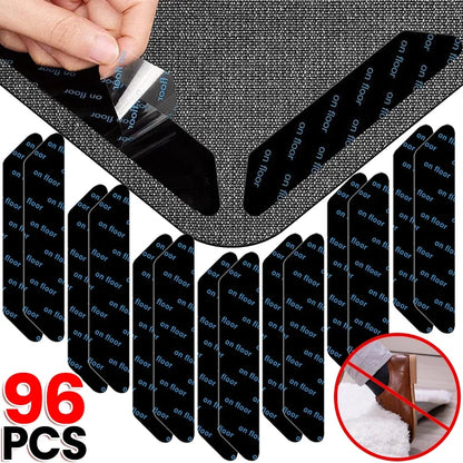 96/8pcs Non-Slip Carpet Stickers – Reusable, Washable Anti-Curling Rug Patch & Floor Mat Tape Grippers