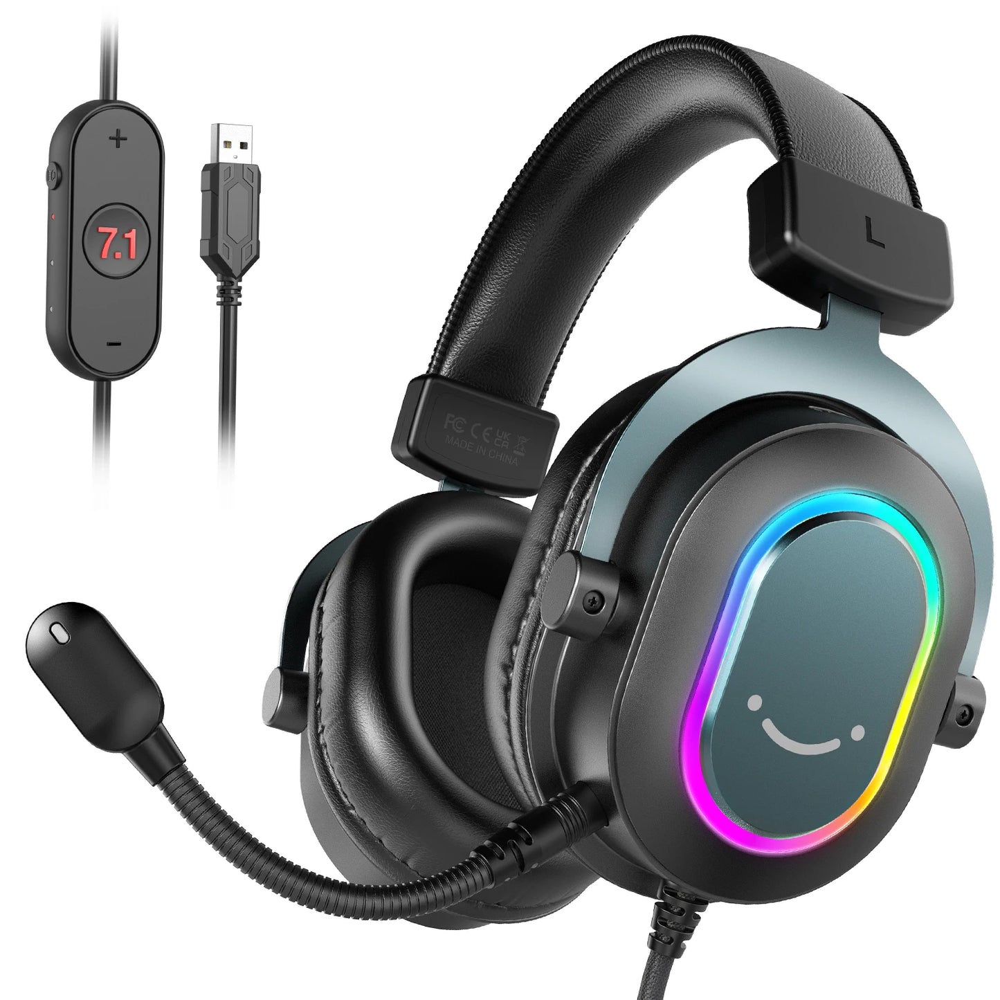 Fifine RGB Dynamic Gaming Headset — Over-Ear Mic Headphones with 7.1 Surround Sound & 3 EQ Modes for PC, PS4, PS5, Games & Music