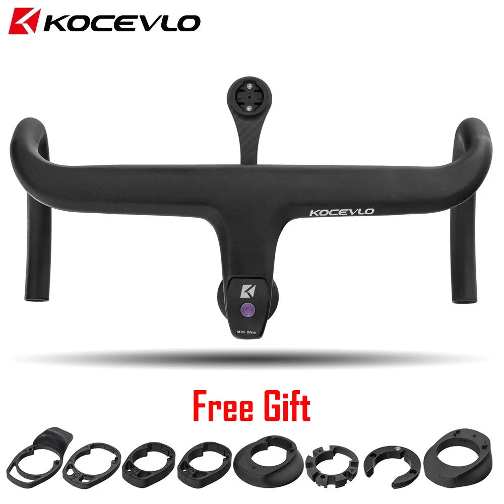 KOCEVLO Carbon Fiber Road Bike Handlebar - Integrated Internal Cable Routing Drop Bar with Computer Mount and Washers