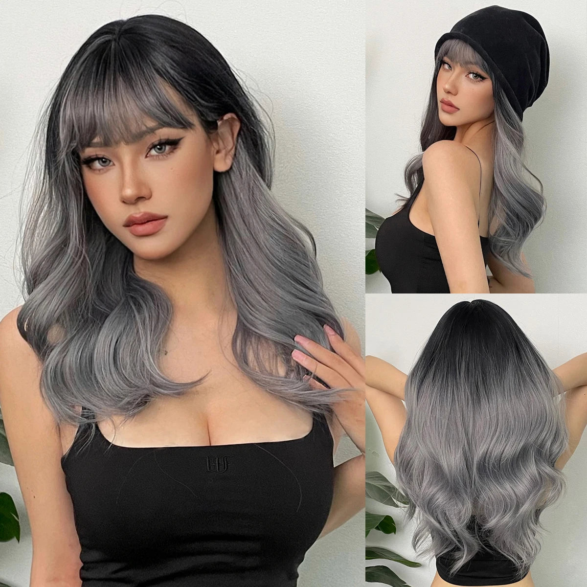Copper Ginger Red Brown Synthetic Wig – Long Fluffy Wavy Wig with Bangs, Heat-Resistant Cosplay & Daily Wear Hair for Women