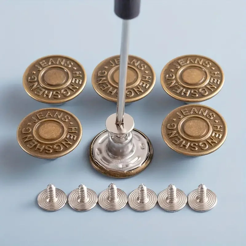 10PCS Adjustable No-Sew Bronze Jeans Buttons – Durable Metal Snap Fasteners for Pants & Denim Repair