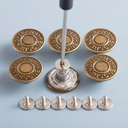 10PCS Adjustable No-Sew Bronze Jeans Buttons – Durable Metal Snap Fasteners for Pants & Denim Repair