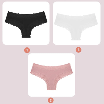 3PCS Lace Seamless Cotton Panties - Ribbed Brazilian Low Waist, Breathable Women’s Underwear, Plus Size Lingerie