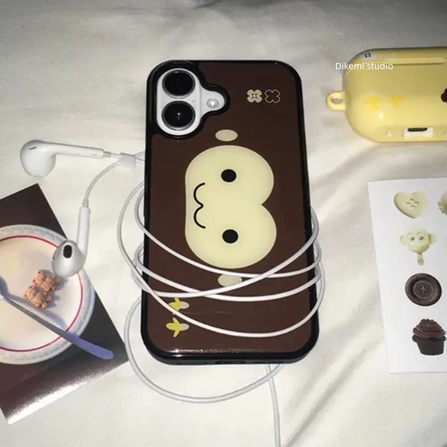 Brown & Yellow Monkey Face Phone Case - Cute Shockproof Silicone Cover for iPhone 17 Air, 16 Pro Max, 15, 14 Plus, 13, 12 & 11