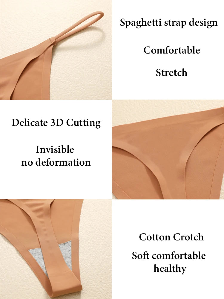 5PCS Seamless Ice Silk Thongs for Women – Low Waist Sexy Bikini T-Back, Solid Color Traceless G-String Panties, XS-XL