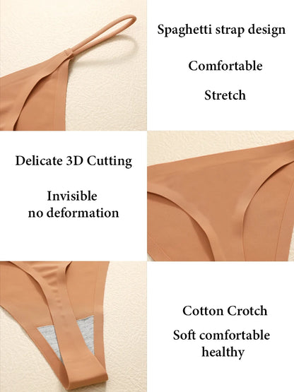 5PCS Seamless Ice Silk Thongs for Women – Low Waist Sexy Bikini T-Back, Solid Color Traceless G-String Panties, XS-XL