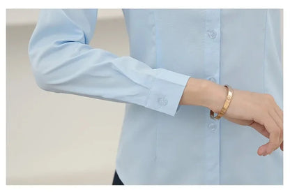 Women’s Solid Button Blouse — Long Sleeve Office Shirt, Elegant Work Top