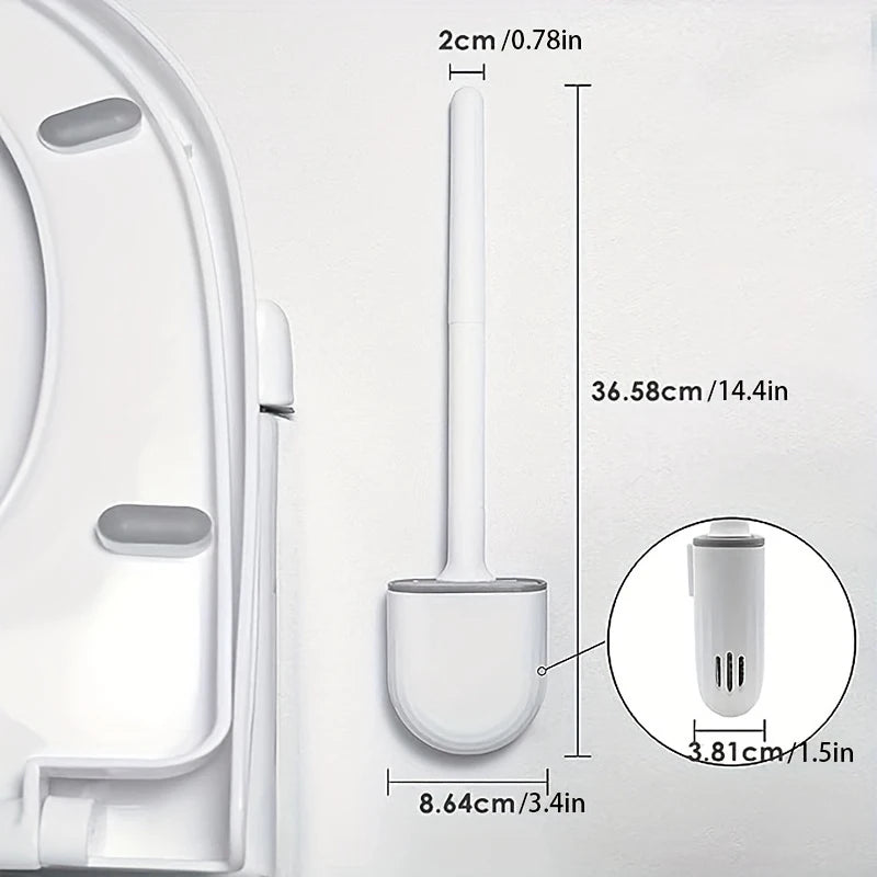 Flexible Hanging Silicone Toilet Brush Cleaner with Quick-Drying Holder - Bathroom Cleaning Accessory
