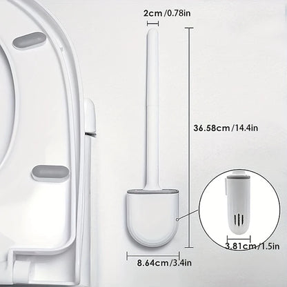 Flexible Hanging Silicone Toilet Brush Cleaner with Quick-Drying Holder - Bathroom Cleaning Accessory