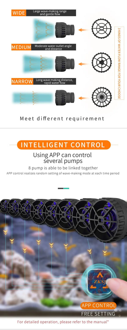 ZKSJ Mini Slim 2000/3000 Aquarium Wave Maker – 3rd Gen Circulation Pump with 3 Wave Patterns, No Controller