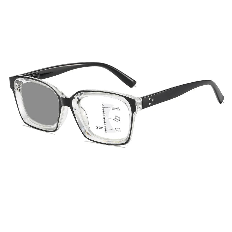 Photochromic Multifocal Reading Glasses – Ultralight Progressive Square Frame Anti-UV Presbyopia Eyewear for Men & Women
