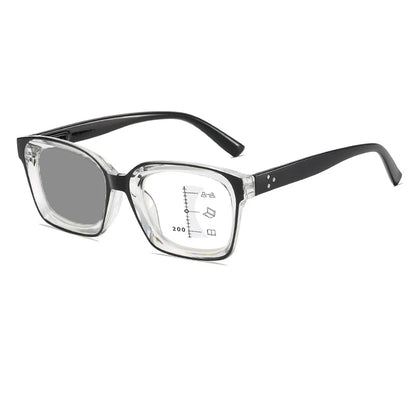 Photochromic Multifocal Reading Glasses – Ultralight Progressive Square Frame Anti-UV Presbyopia Eyewear for Men & Women