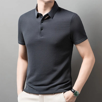 Men’s Business Casual Short Sleeve Polo — Solid Color Floral Summer Shirt, Breathable & Comfortable