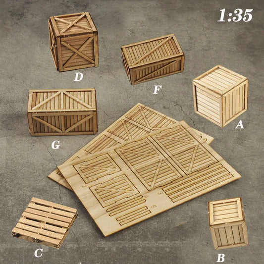 1:35 Scale Miniature Wooden Box & Tray – DIY Diorama Model Kit for Sand Table and Scene Layout