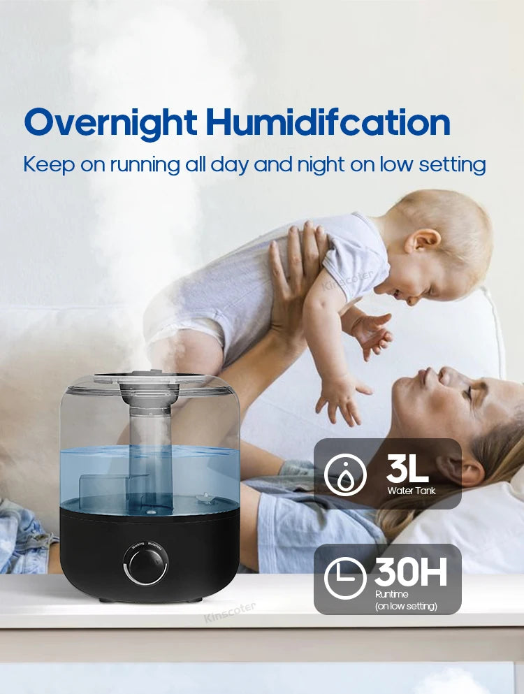 KINSCOTER 3L Air Humidifier – Large Capacity Aroma Diffuser with Remote Control & Timer for Home and Plants
