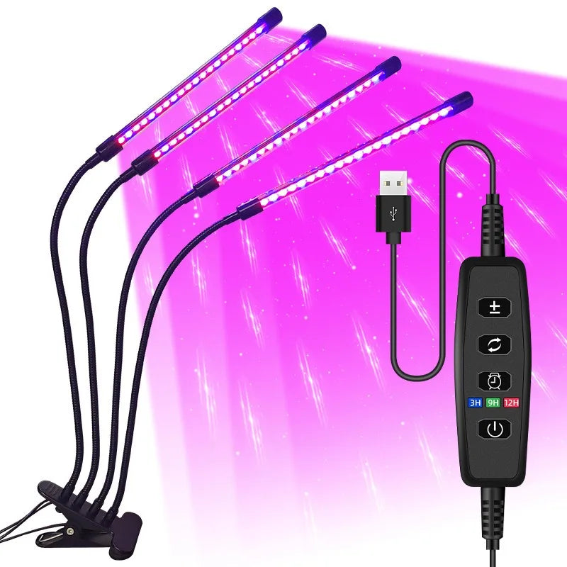 USB LED Plant Grow Light — Indoor Garden Full Spectrum Lamp with 10 Dimmable Levels, Timer Settings 3H/9H/12H for Hydroponic & Greenhouse Plants