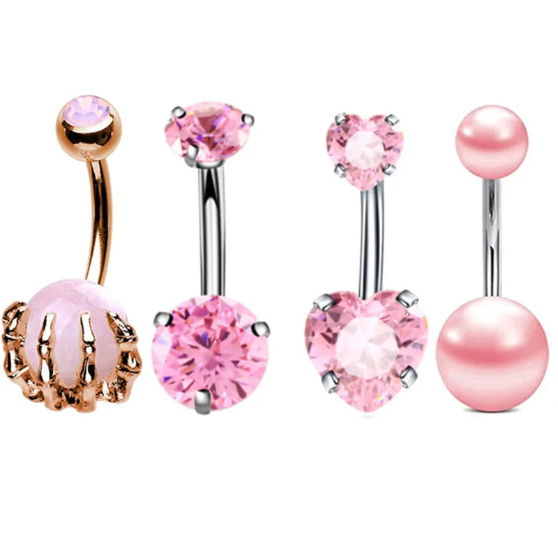 4PC Claw Belly Button Piercing Set – Surgical Steel Crystal Bee Navel Rings, Bulk CZ Belly Ring Pack for Women